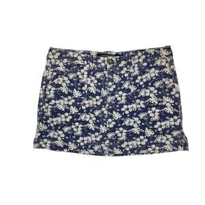 Y2K Periscope Hibiscus Floral Denim Carpenter Skirt